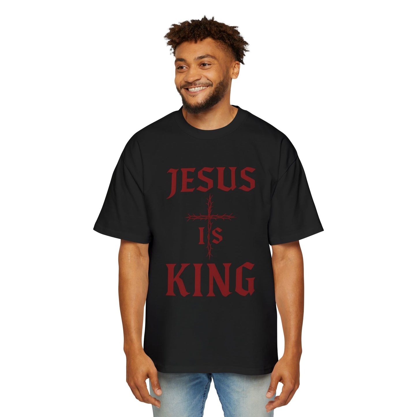 Men's Heavy Oversized Tee - Jesus Is King, Faith-Based Apparel, Comfortable Everyday Wear, Perfect for Church, Gifts for Believers