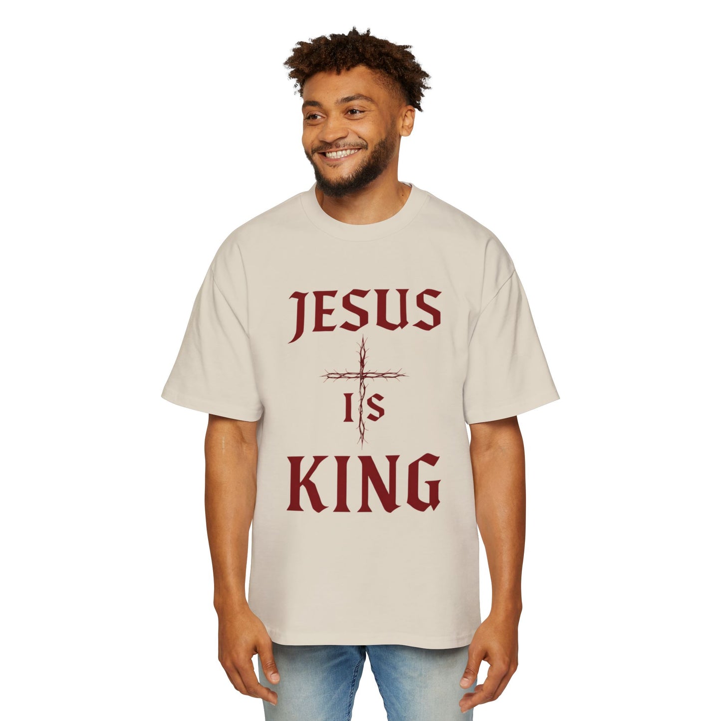 Men's Heavy Oversized Tee - Jesus Is King, Faith-Based Apparel, Comfortable Everyday Wear, Perfect for Church, Gifts for Believers