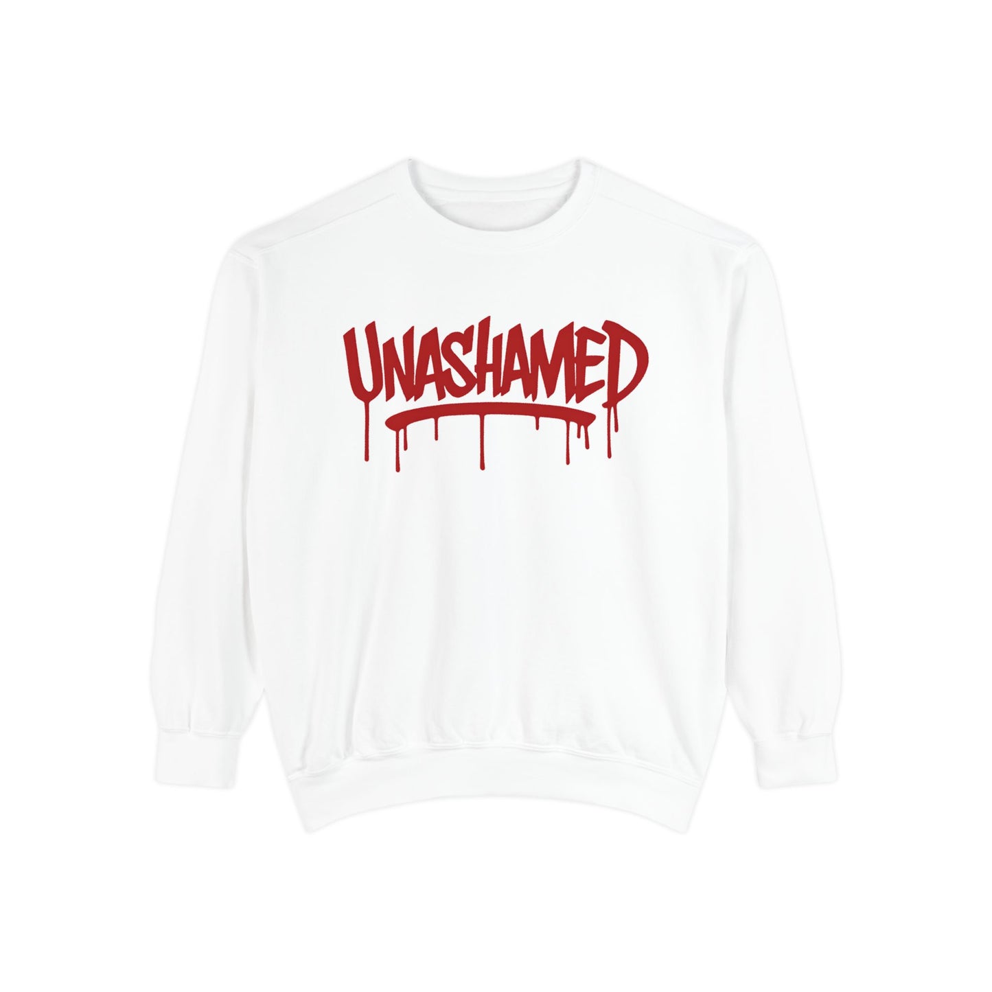Unisex Garment-Dyed Sweatshirt with 'UNASHAMED' Design - Casual, Comfortable, Trendy, Gift for Friends, Lounge Wear, Street Style