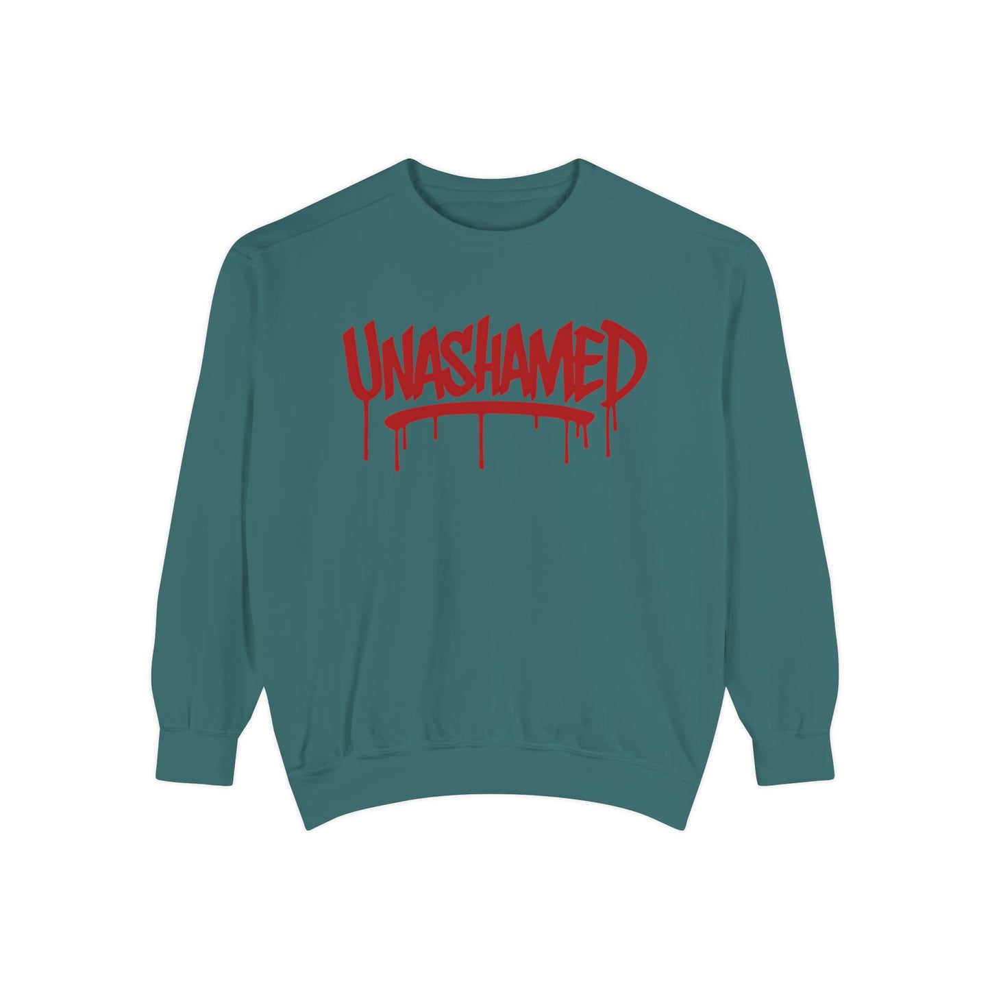Unisex Garment-Dyed Sweatshirt with 'UNASHAMED' Design - Casual, Comfortable, Trendy, Gift for Friends, Lounge Wear, Street Style