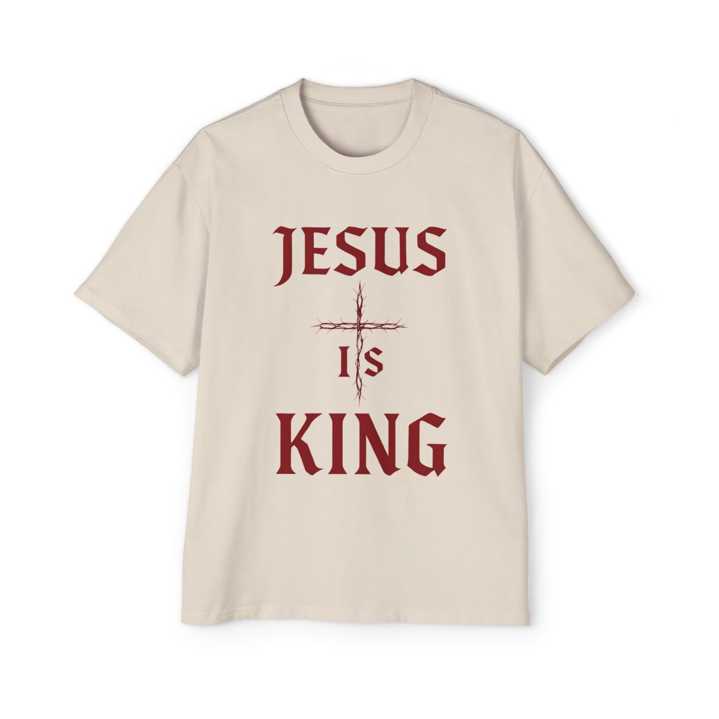 Men's Heavy Oversized Tee - Jesus Is King, Faith-Based Apparel, Comfortable Everyday Wear, Perfect for Church, Gifts for Believers