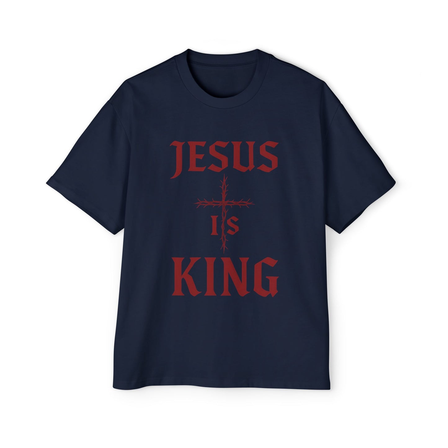 Men's Heavy Oversized Tee - Jesus Is King, Faith-Based Apparel, Comfortable Everyday Wear, Perfect for Church, Gifts for Believers