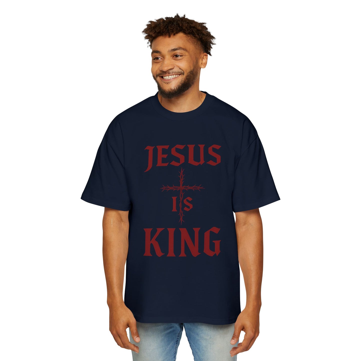 Men's Heavy Oversized Tee - Jesus Is King, Faith-Based Apparel, Comfortable Everyday Wear, Perfect for Church, Gifts for Believers