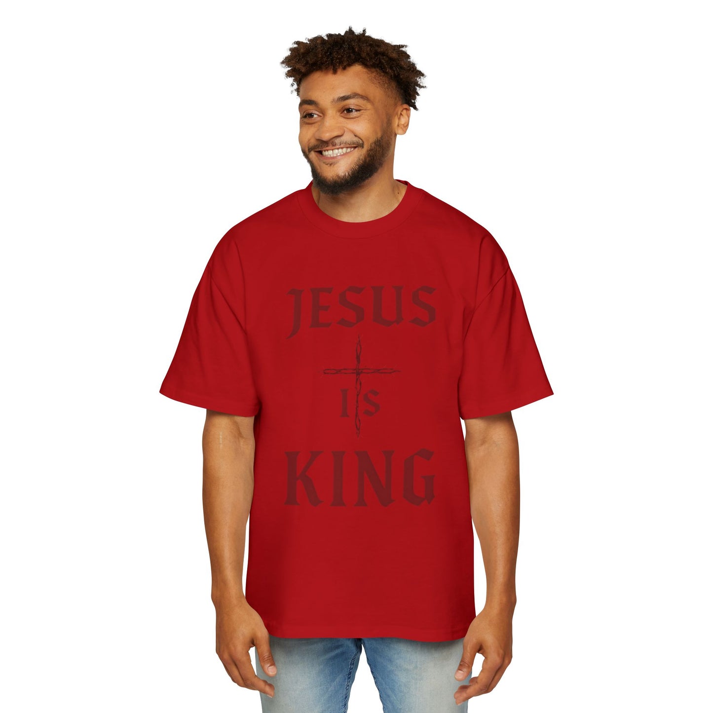 Men's Heavy Oversized Tee - Jesus Is King, Faith-Based Apparel, Comfortable Everyday Wear, Perfect for Church, Gifts for Believers
