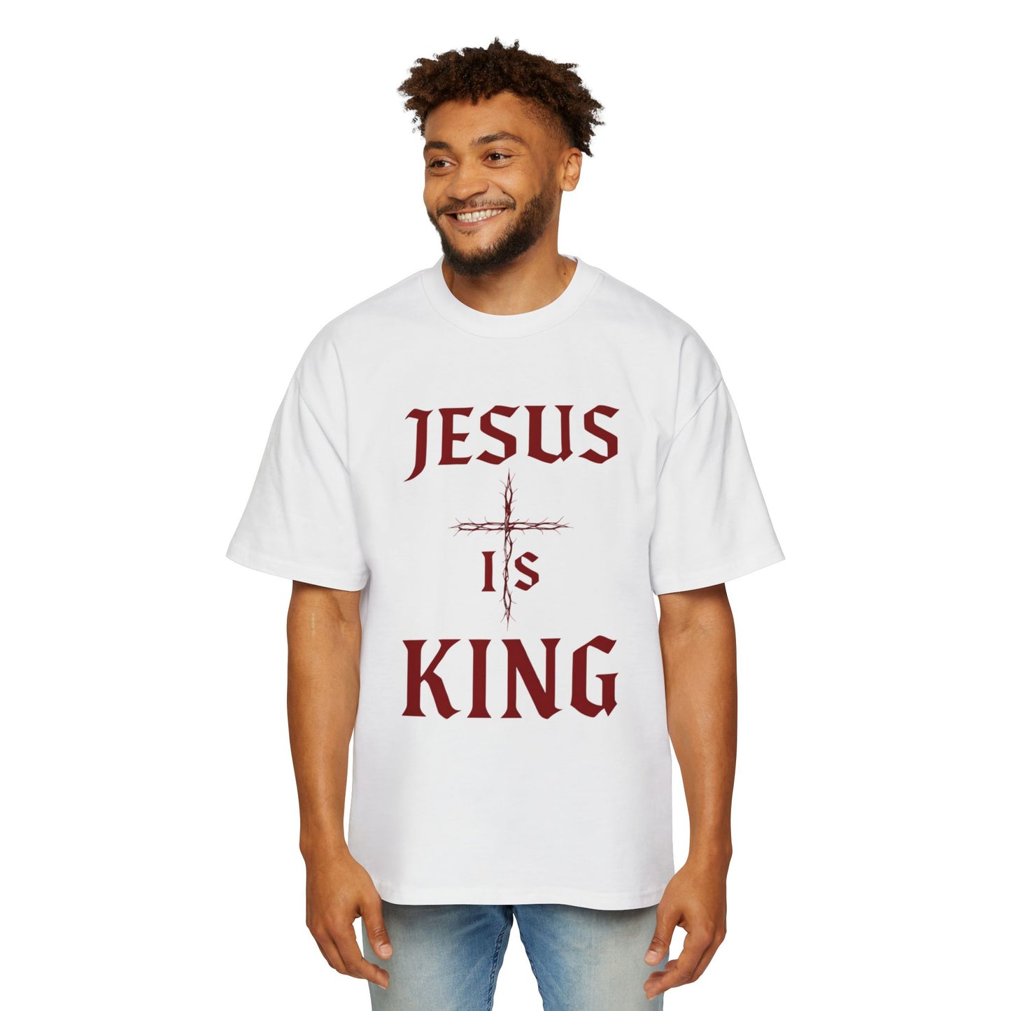 Men's Heavy Oversized Tee - Jesus Is King, Faith-Based Apparel, Comfortable Everyday Wear, Perfect for Church, Gifts for Believers