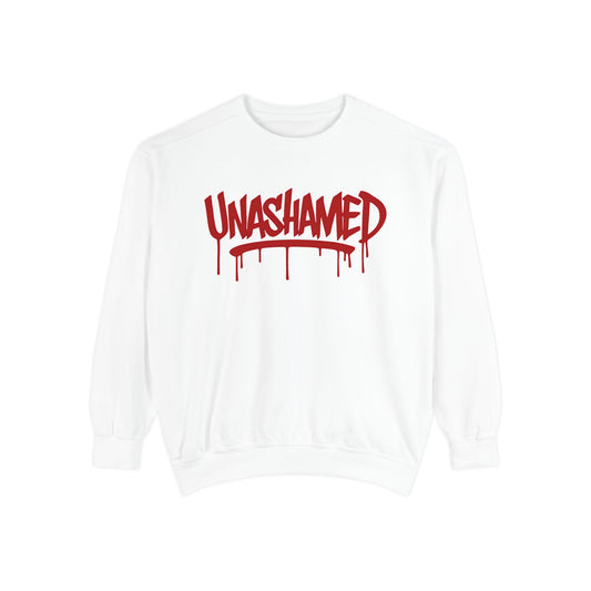 Unisex Garment-Dyed Sweatshirt with 'UNASHAMED' Design - Casual, Comfortable, Trendy, Gift for Friends, Lounge Wear, Street Style