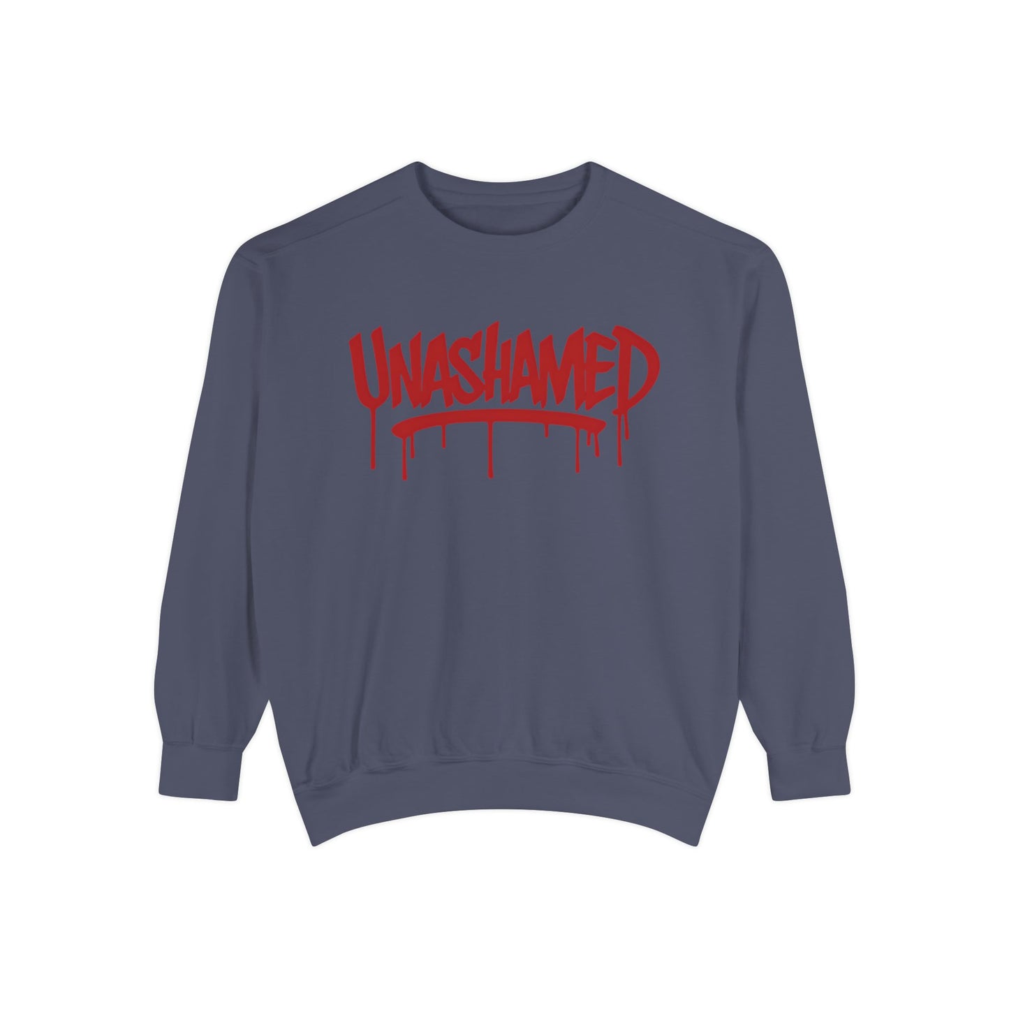 Unisex Garment-Dyed Sweatshirt with 'UNASHAMED' Design - Casual, Comfortable, Trendy, Gift for Friends, Lounge Wear, Street Style