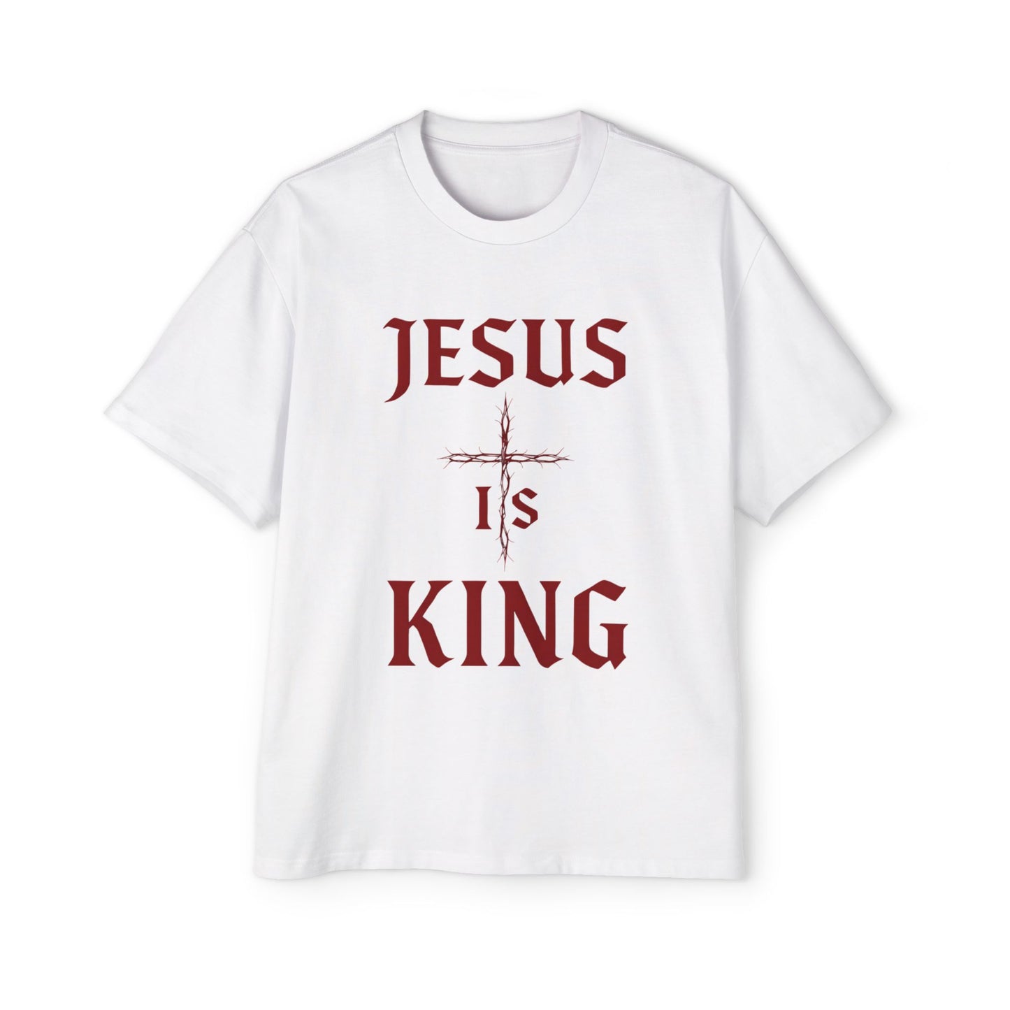 Men's Heavy Oversized Tee - Jesus Is King, Faith-Based Apparel, Comfortable Everyday Wear, Perfect for Church, Gifts for Believers