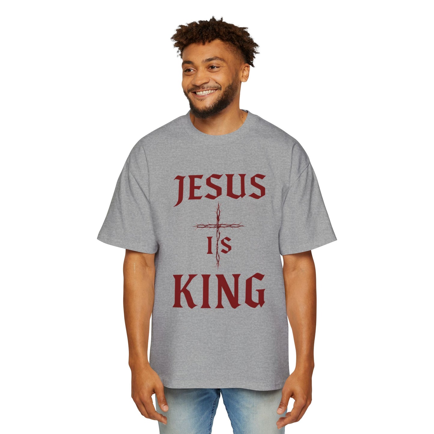Men's Heavy Oversized Tee - Jesus Is King, Faith-Based Apparel, Comfortable Everyday Wear, Perfect for Church, Gifts for Believers