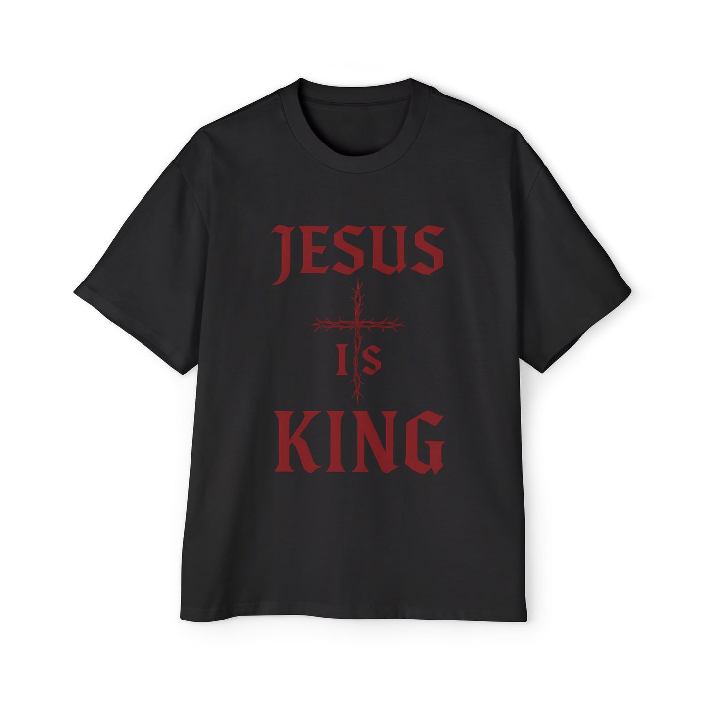 Men's Heavy Oversized Tee - Jesus Is King, Faith-Based Apparel, Comfortable Everyday Wear, Perfect for Church, Gifts for Believers