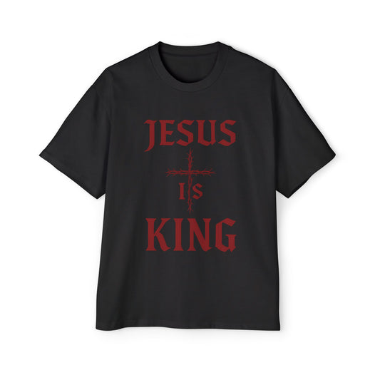Men's Heavy Oversized Tee - Jesus Is King, Faith-Based Apparel, Comfortable Everyday Wear, Perfect for Church, Gifts for Believers