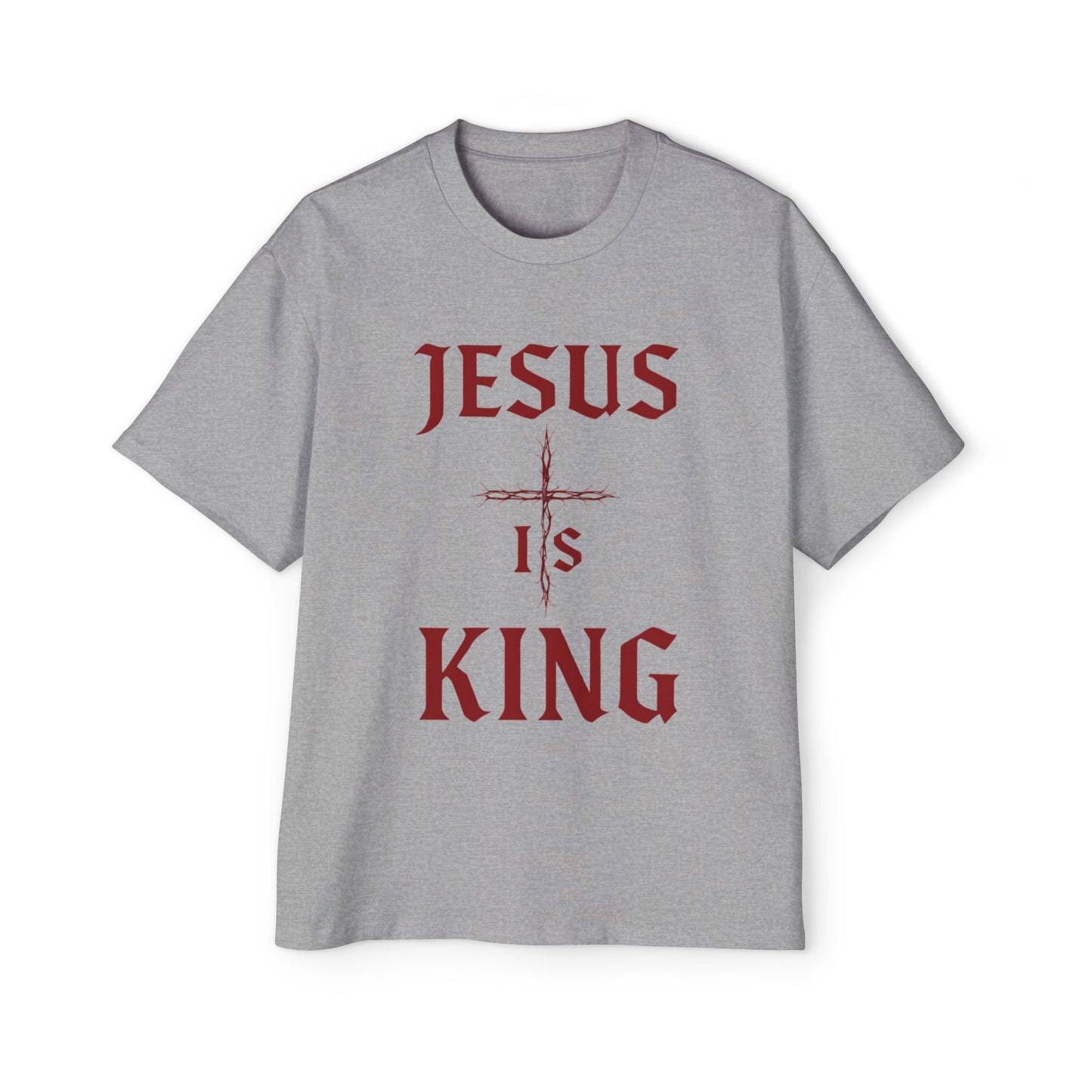Men's Heavy Oversized Tee - Jesus Is King, Faith-Based Apparel, Comfortable Everyday Wear, Perfect for Church, Gifts for Believers
