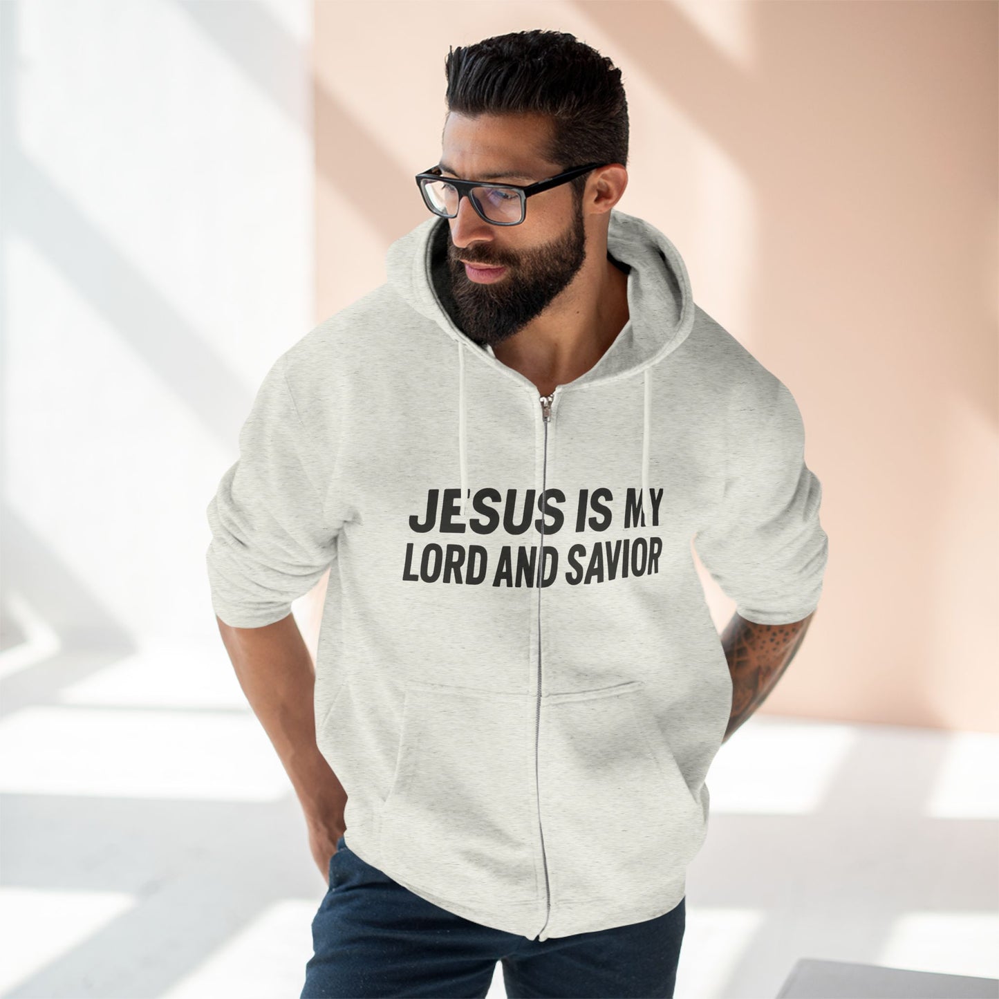 Faith-Based Unisex Zip Hoodie, Inspirational Apparel, Christian Sweatshirt, Religious Gift, Church Attire, Jesus Hoodie